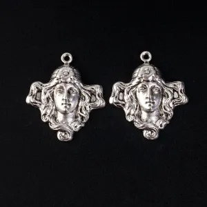 Art Nouveau style silver plated brass charm. 22x27mm Pkg. of 2. b9-0525s
