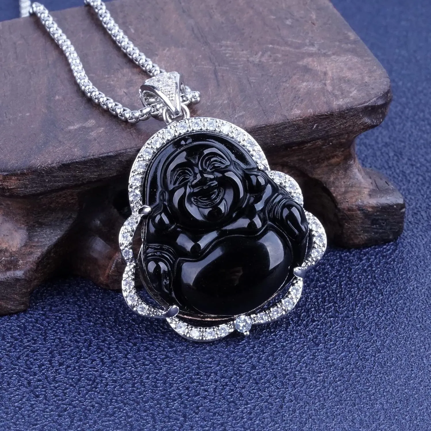 ASGIFT Laughing Buddha Necklace Cubic Zirconia Green Jade Buddha Pendant with 18K Gold Plated Chain Lucky Buddha Necklace Jewelry Gift