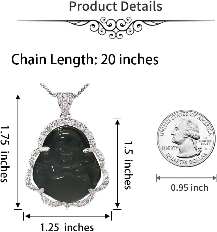 ASGIFT Laughing Buddha Necklace Cubic Zirconia Green Jade Buddha Pendant with 18K Gold Plated Chain Lucky Buddha Necklace Jewelry Gift