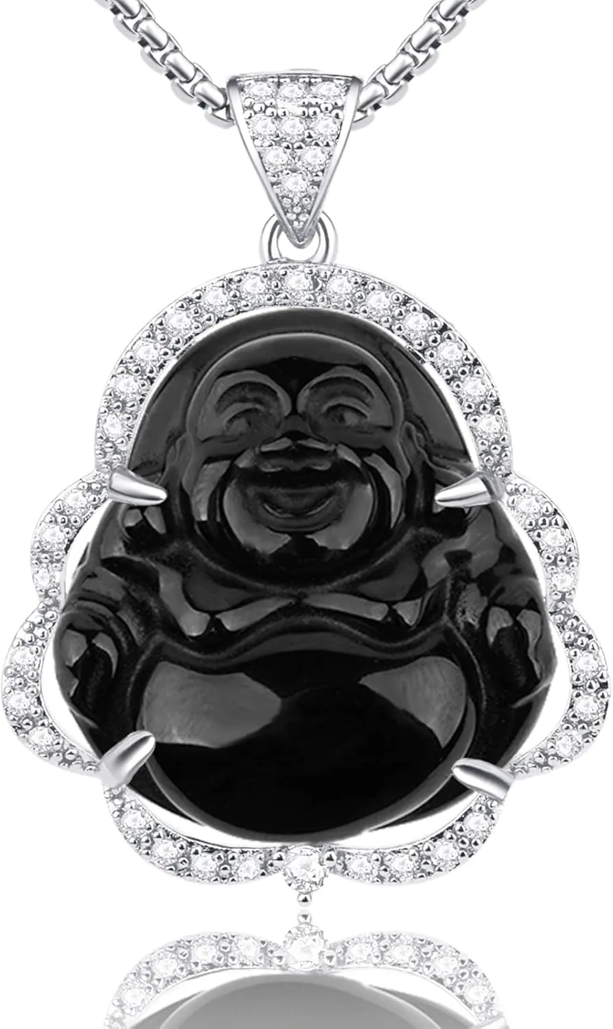 ASGIFT Laughing Buddha Necklace Cubic Zirconia Green Jade Buddha Pendant with 18K Gold Plated Chain Lucky Buddha Necklace Jewelry Gift