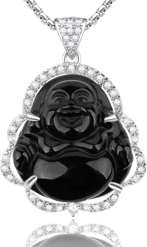 ASGIFT Laughing Buddha Necklace Cubic Zirconia Green Jade Buddha Pendant with 18K Gold Plated Chain Lucky Buddha Necklace Jewelry Gift
