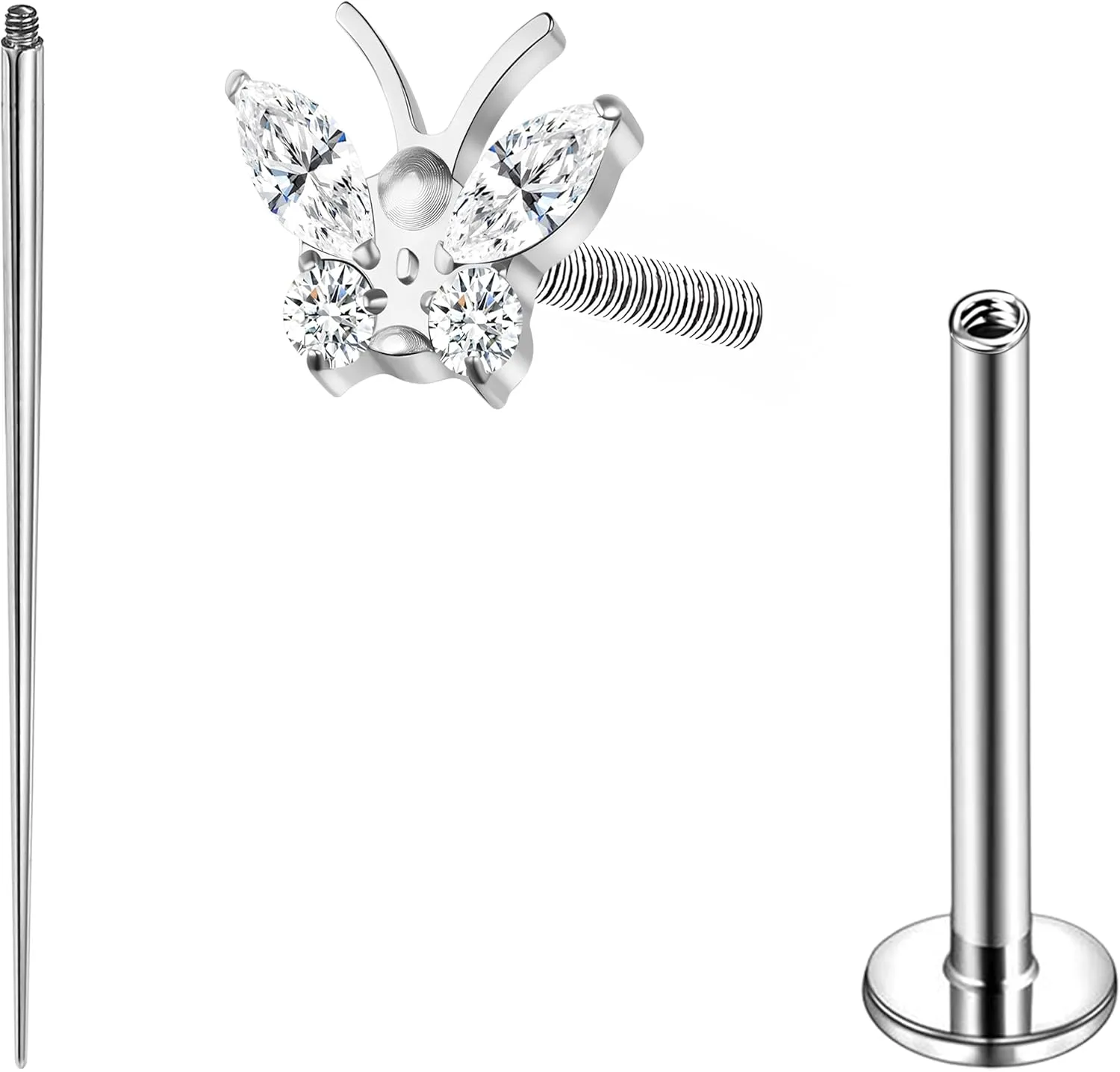 ASTM F136 Titanium 16G 8mm Piercing Jewelry helix earrings for Conch Tragus Helix Lip Labret Earlobe Hypoallergenic Internally Threaded Flat Back Cartilage Stud Earring Taper Insertion Pin