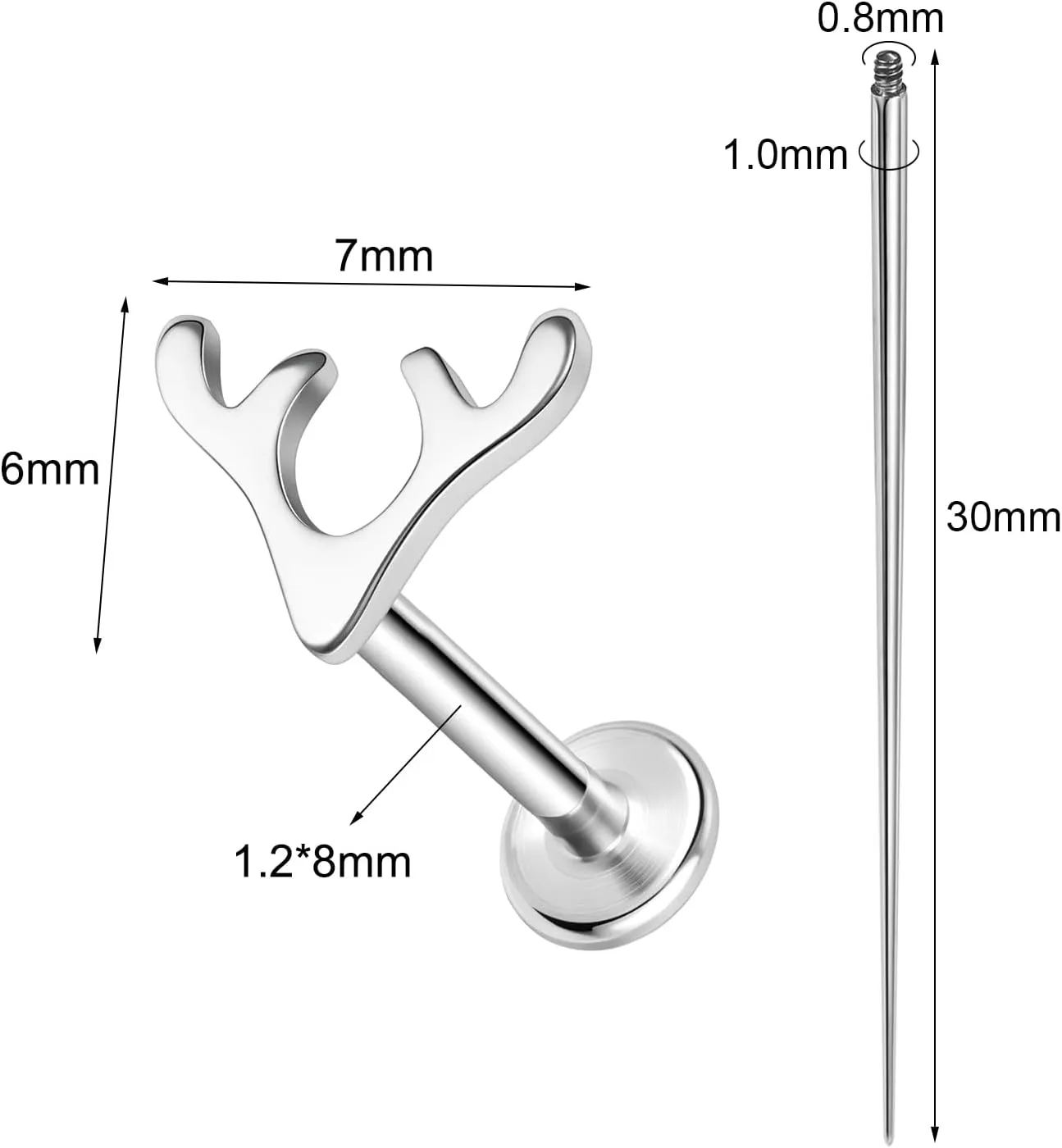 ASTM F136 Titanium 16G 8mm Piercing Jewelry helix earrings for Conch Tragus Helix Lip Labret Earlobe Hypoallergenic Internally Threaded Flat Back Cartilage Stud Earring Taper Insertion Pin