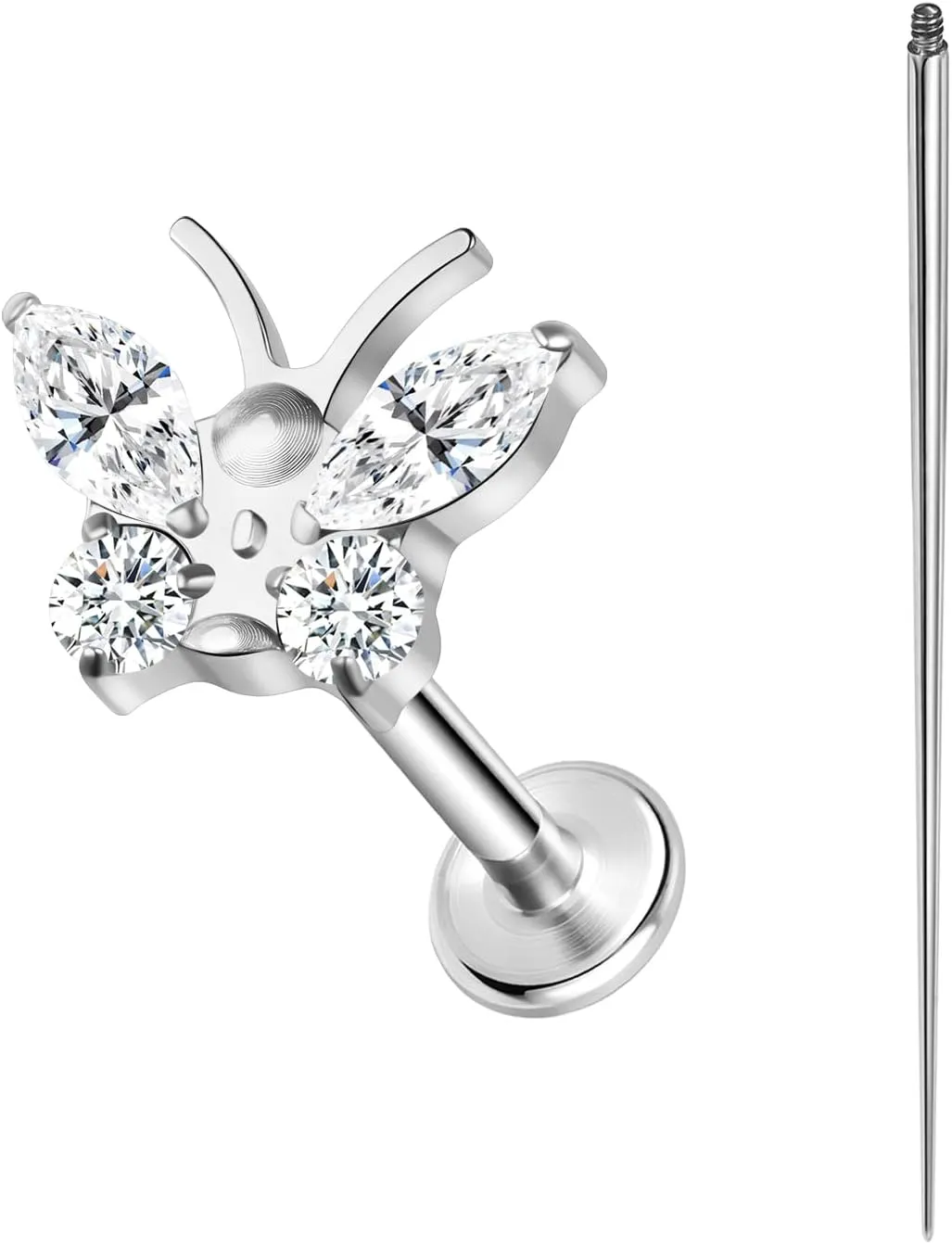 ASTM F136 Titanium 16G 8mm Piercing Jewelry helix earrings for Conch Tragus Helix Lip Labret Earlobe Hypoallergenic Internally Threaded Flat Back Cartilage Stud Earring Taper Insertion Pin