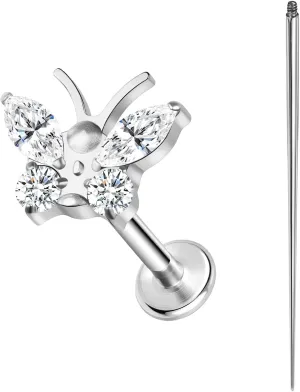 ASTM F136 Titanium 16G 8mm Piercing Jewelry helix earrings for Conch Tragus Helix Lip Labret Earlobe Hypoallergenic Internally Threaded Flat Back Cartilage Stud Earring Taper Insertion Pin