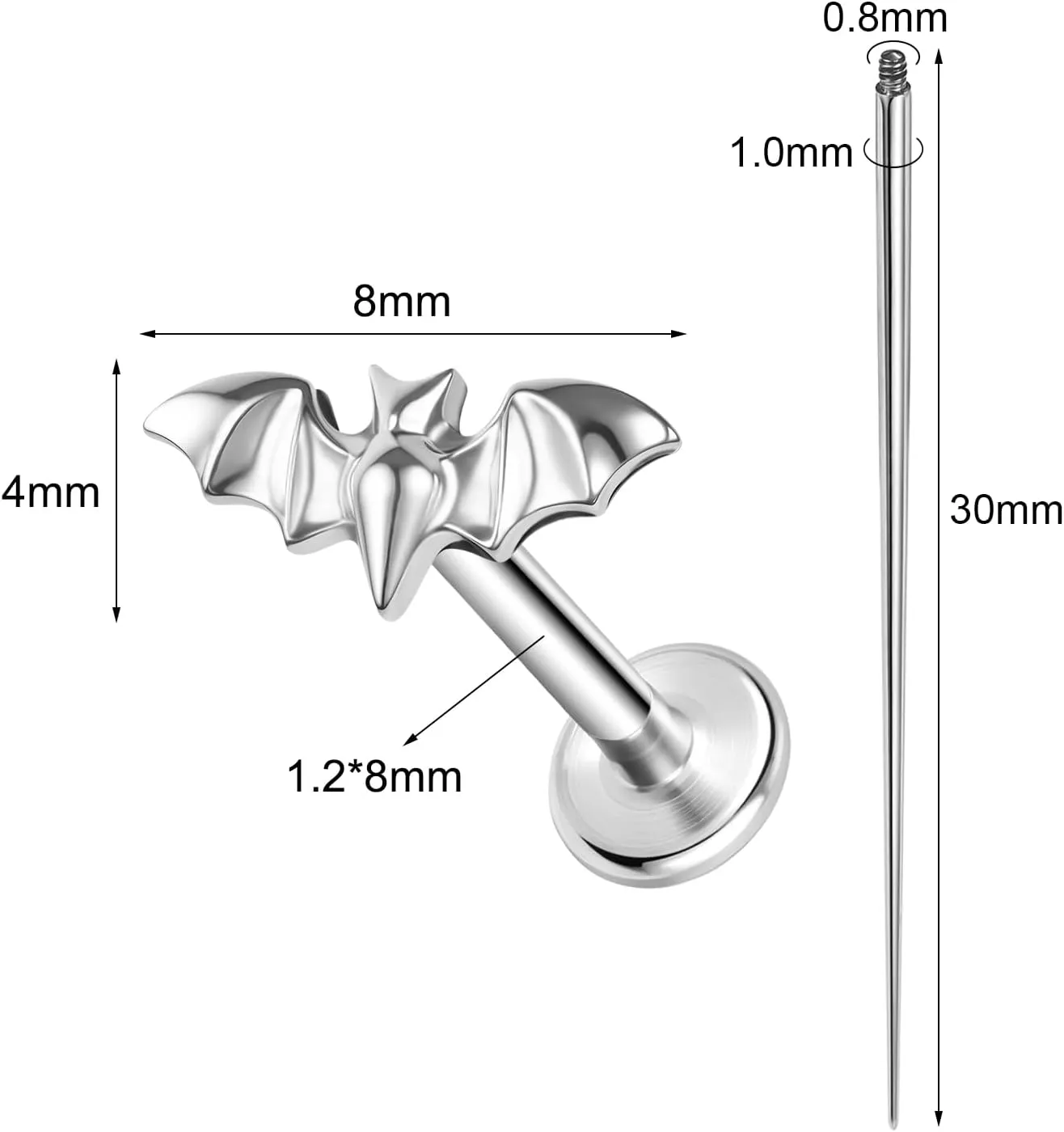 ASTM F136 Titanium 16G 8mm Piercing Jewelry helix earrings for Conch Tragus Helix Lip Labret Earlobe Hypoallergenic Internally Threaded Flat Back Cartilage Stud Earring Taper Insertion Pin