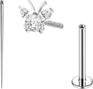 ASTM F136 Titanium 16G 8mm Piercing Jewelry helix earrings for Conch Tragus Helix Lip Labret Earlobe Hypoallergenic Internally Threaded Flat Back Cartilage Stud Earring Taper Insertion Pin
