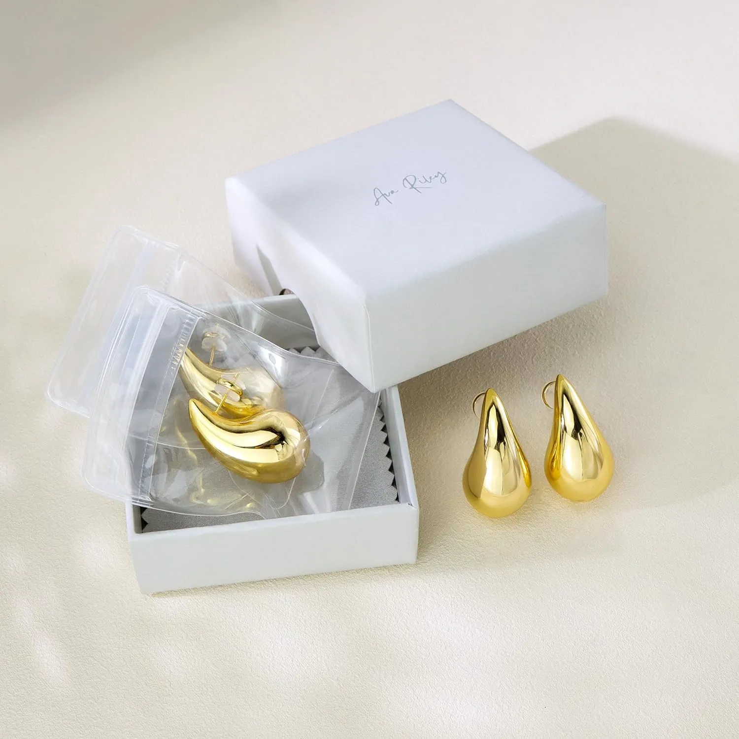 Ava Riley Chunky Gold Earrings, Small Gold Teardrop Earrings for Women, Chunky Silver Ear Studs Tear Drop S925 Sterling Silver Jewelry