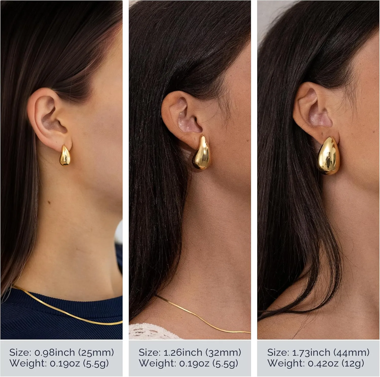 Ava Riley Chunky Gold Earrings, Small Gold Teardrop Earrings for Women, Chunky Silver Ear Studs Tear Drop S925 Sterling Silver Jewelry