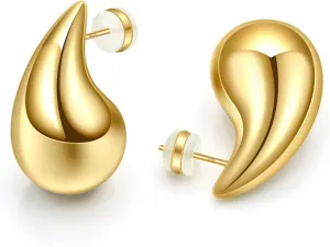 Ava Riley Chunky Gold Earrings, Small Gold Teardrop Earrings for Women, Chunky Silver Ear Studs Tear Drop S925 Sterling Silver Jewelry