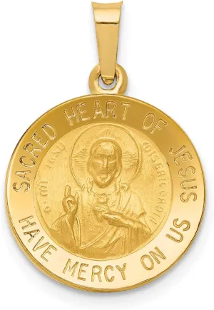 Avariah 14k Yellow Gold Polished and Satin Sacred Heart of Jesus Medal Hollow Pendant - 18mm