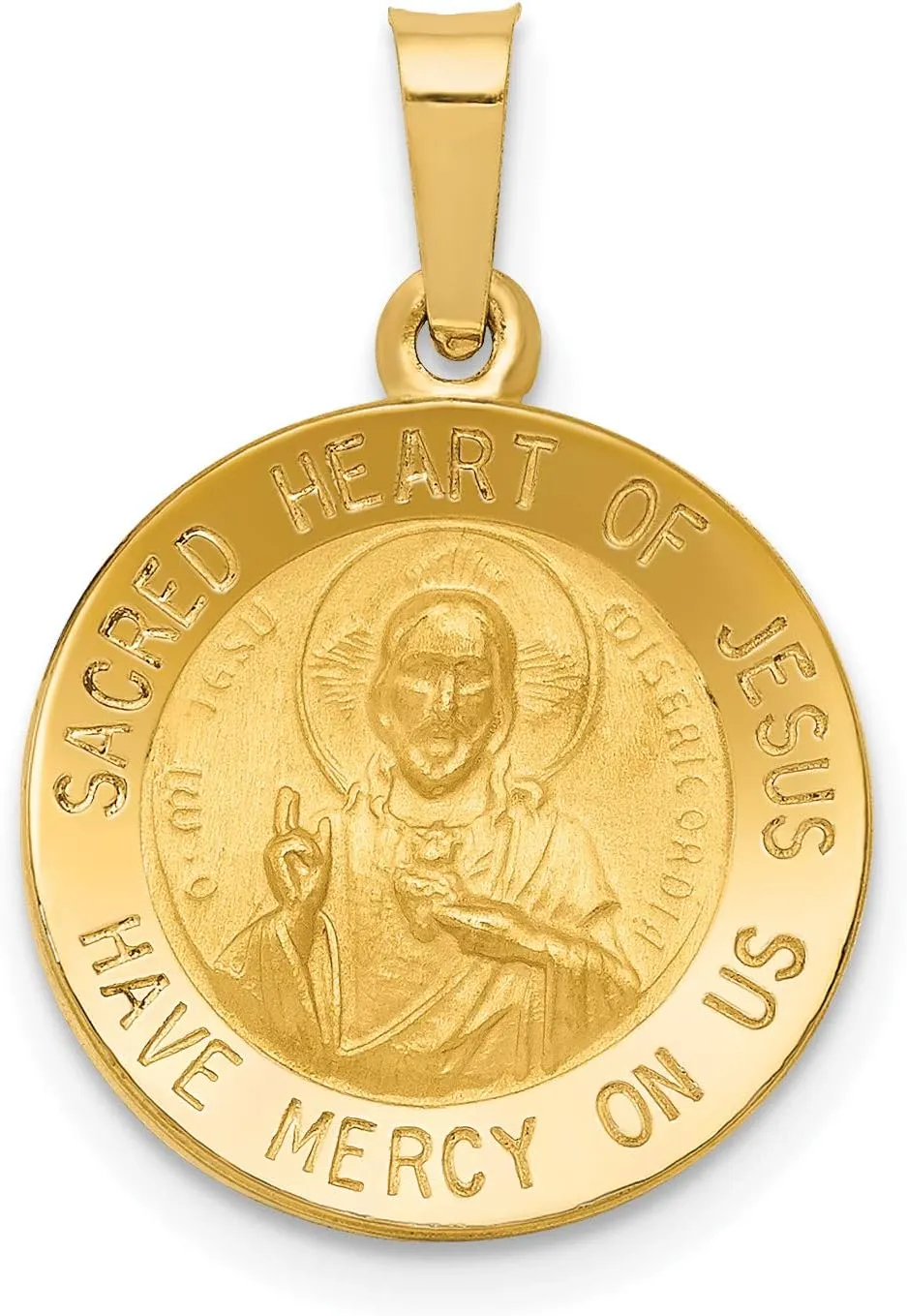 Avariah 14k Yellow Gold Polished and Satin Sacred Heart of Jesus Medal Hollow Pendant - 18mm