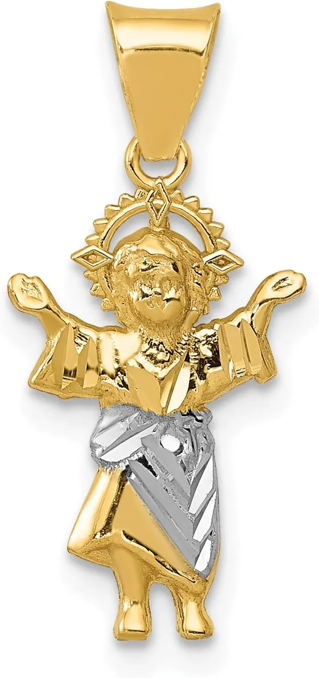 Avariah 14k Yellow Gold with Rhodium Diamond Cut Polished Jesus Pendant