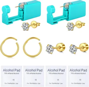AVYRING Ear Piercing Gun Kit - 2 Pcs Gold Silver Self Ear Piercing Kit with Earring Stud Hypoallergenic Steel Tools at Home 20g Flat Back Earrings Hoop Cartilage Earring