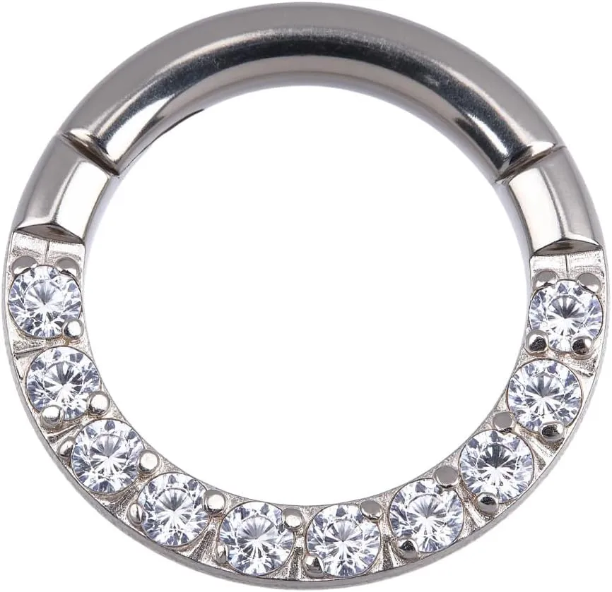 B BodyPJ Sparkles Titanium F136 Hinged Segment Nose Hoop Lip Ring with CZ Crystals, Earring Clicker Closure,Multi-purpose 1PC