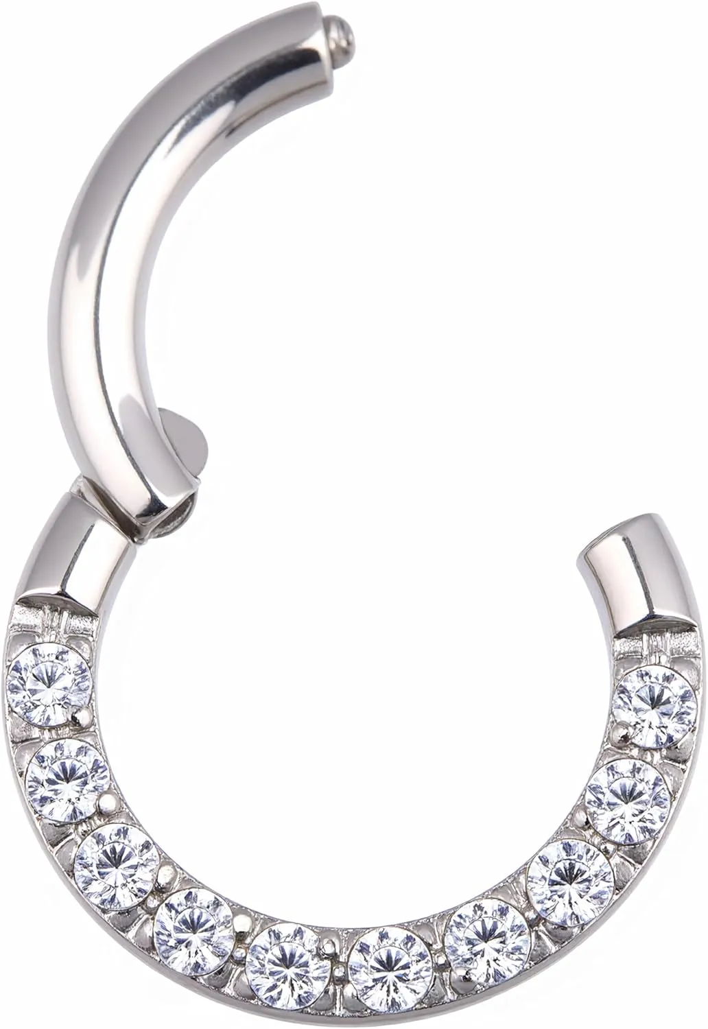 B BodyPJ Sparkles Titanium F136 Hinged Segment Nose Hoop Lip Ring with CZ Crystals, Earring Clicker Closure,Multi-purpose 1PC
