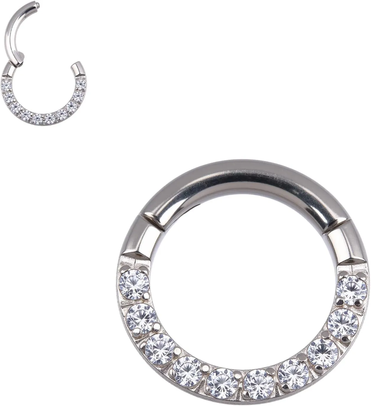 B BodyPJ Sparkles Titanium F136 Hinged Segment Nose Hoop Lip Ring with CZ Crystals, Earring Clicker Closure,Multi-purpose 1PC
