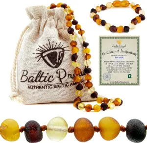 Baltic Proud Raw Amber Necklace and Bracelet Gift Set (Unisex Multi 12.5 Inches/5.5 Inches) - Certified Premium Quality Sea