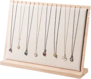 Bamboo Big Necklace Display Stand, Pendant Necklace Wood Jewellery Holder, Chain Jewelry Rack Organizer, Tabletop Display Boards for Home or Shop Sell Show (Beige Velvet)