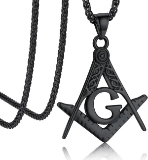 Bandmax Mens Pendant Necklace Stainless Steel Masonic Necklace for Men Freemason Pendants with 22" Spiga Chain Masonic Gifts for Father Husband