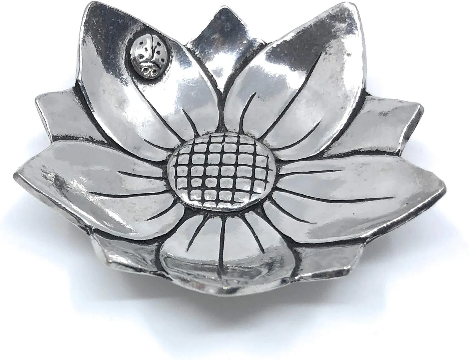 Basic Spirit Sunflower with Ladybug Fine Pewter Ring Bowl Trinket Dish Tray