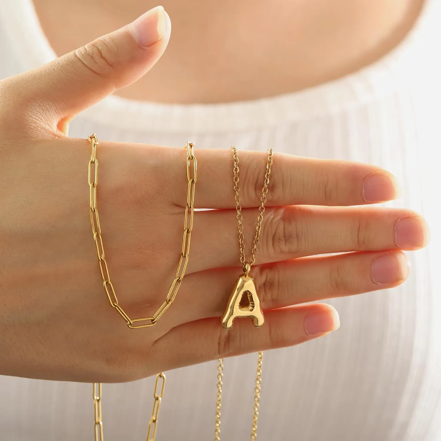 BAYLAY Bubble Letter Necklace - Layered Bubble Initial Necklace Dainty Personalized Balloon Letter Name Necklaces Jewelry for Women Gifts