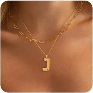 BAYLAY Bubble Letter Necklace - Layered Bubble Initial Necklace Dainty Personalized Balloon Letter Name Necklaces Jewelry for Women Gifts