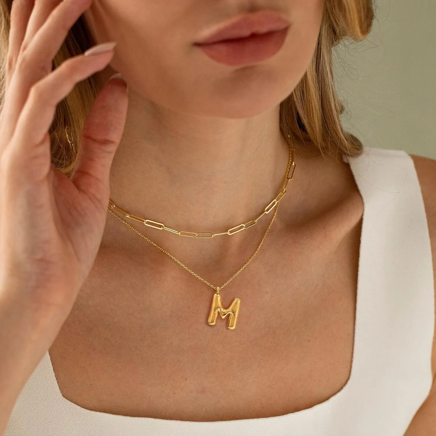 BAYLAY Bubble Letter Necklace - Layered Bubble Initial Necklace Dainty Personalized Balloon Letter Name Necklaces Jewelry for Women Gifts