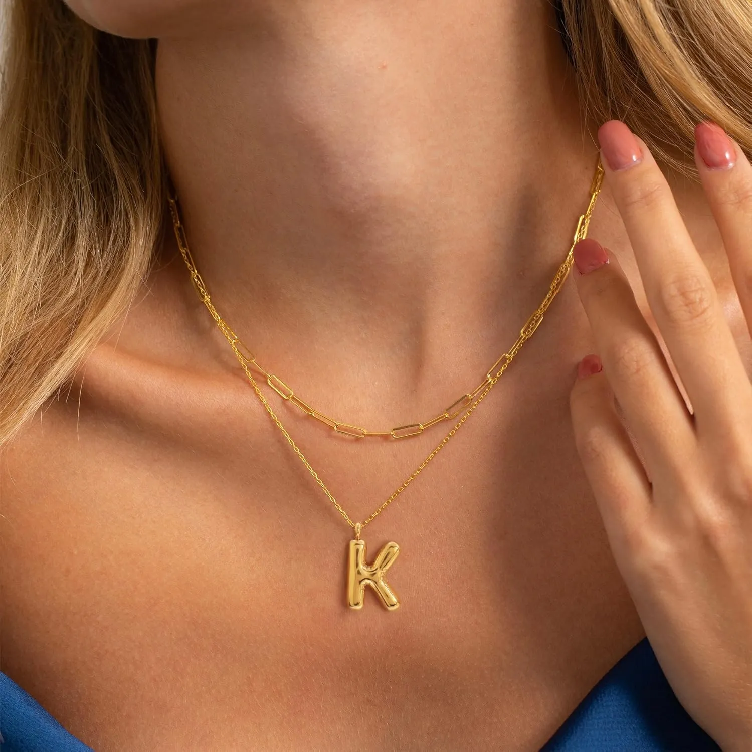 BAYLAY Bubble Letter Necklace - Layered Bubble Initial Necklace Dainty Personalized Balloon Letter Name Necklaces Jewelry for Women Gifts