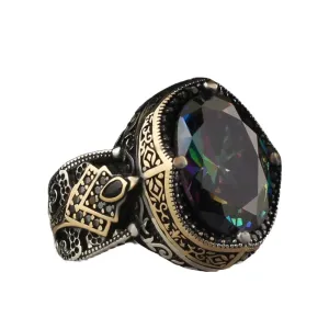 BayVog 925 Sterling Silver Mens Ring with Mystic Topaz Gem Stone, Handmade Men Silver Ring, Turkish Silver Ring, Gift for Men
