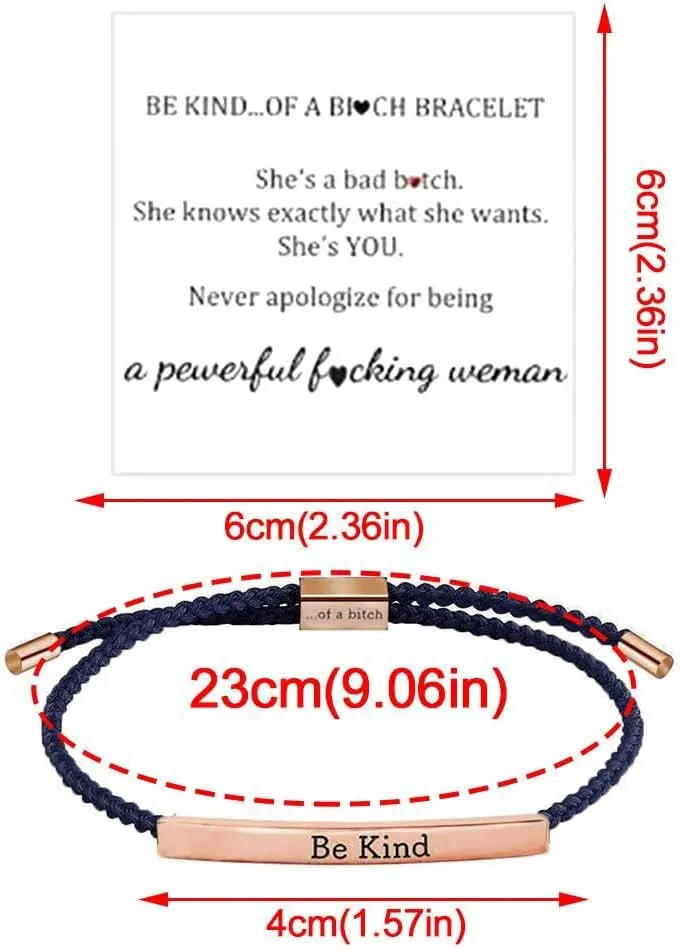 Be Kind Of A Bracelet,Personalized Inspirational Bracelet With Vows Card,Adjustable Stainless Steel Engraved Band Bracelet,Swearing Engraved Bracelet,Motivational Gift for Best Friends
