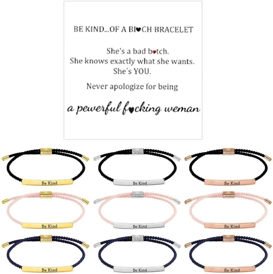 Be Kind Of A Bracelet,Personalized Inspirational Bracelet With Vows Card,Adjustable Stainless Steel Engraved Band Bracelet,Swearing Engraved Bracelet,Motivational Gift for Best Friends