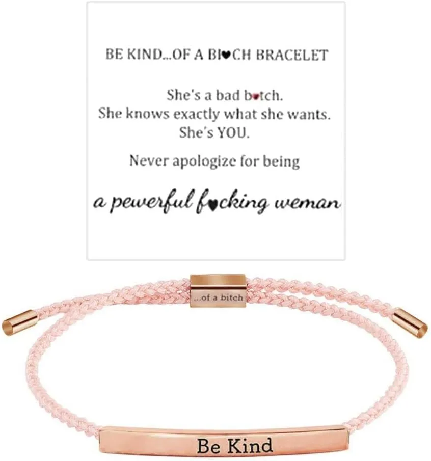 Be Kind Of A Bracelet,Personalized Inspirational Bracelet With Vows Card,Adjustable Stainless Steel Engraved Band Bracelet,Swearing Engraved Bracelet,Motivational Gift for Best Friends