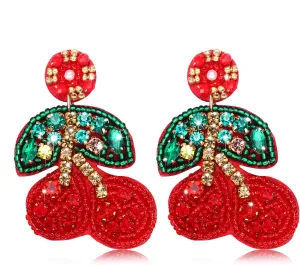 Beaded Earrings Cute Strawberry Pineapple lemon Fruit Bead Dangle Earrings for Women (Cherry beaded earrings)