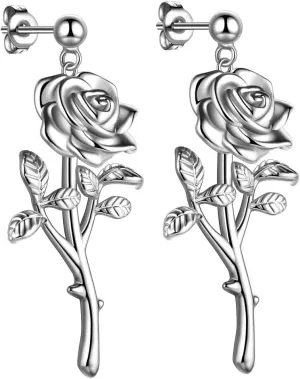 beautlace Rose Necklaces/Adjustable Rings Silver/18K Gold/Black Gun Plated Flower Pendant/Open Ring Elegant Jewelry Gifts for Women