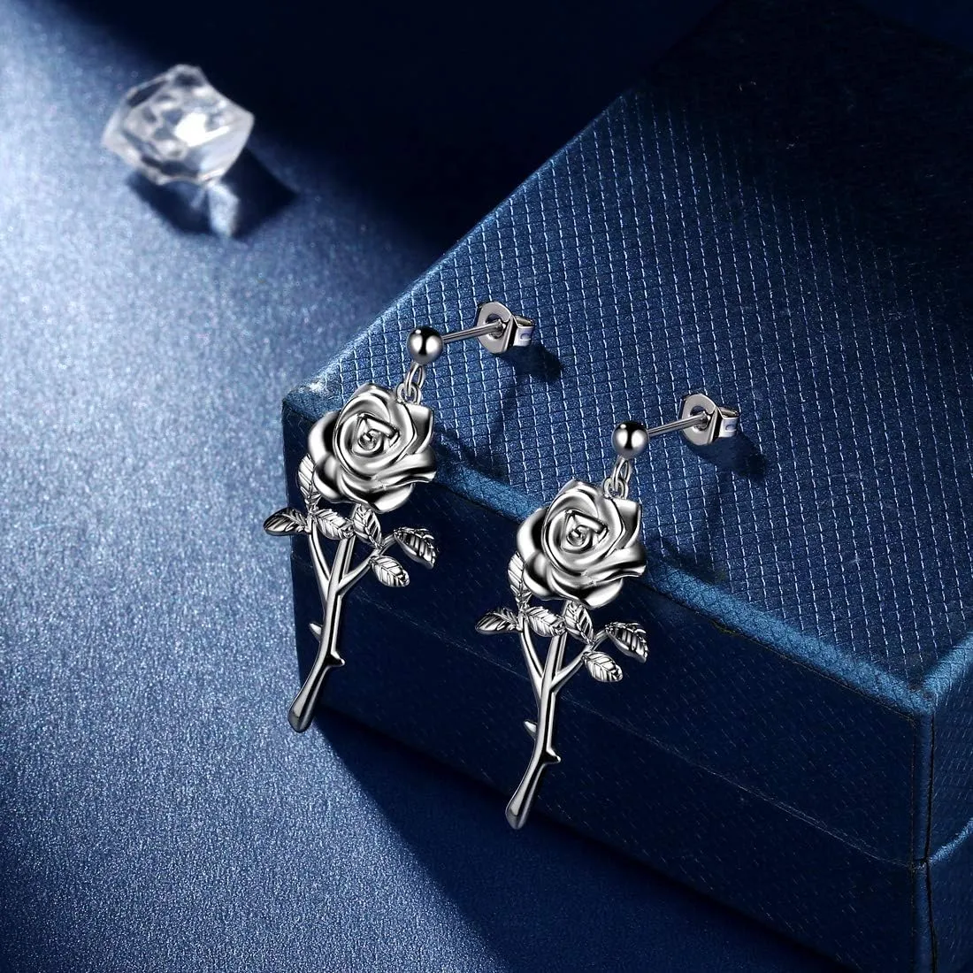 beautlace Rose Necklaces/Adjustable Rings Silver/18K Gold/Black Gun Plated Flower Pendant/Open Ring Elegant Jewelry Gifts for Women