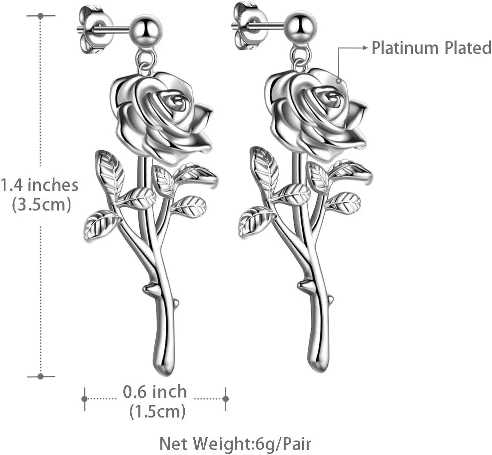 beautlace Rose Necklaces/Adjustable Rings Silver/18K Gold/Black Gun Plated Flower Pendant/Open Ring Elegant Jewelry Gifts for Women