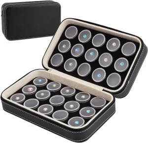 BENECREAT 30Pcs Gem Jars Leather Jewelry Display Case, 8.6x5.1x2.5 Inch Loose Diamond Box with Black Foam Insert for Collectibles Storage, Diamond Boxes Containers