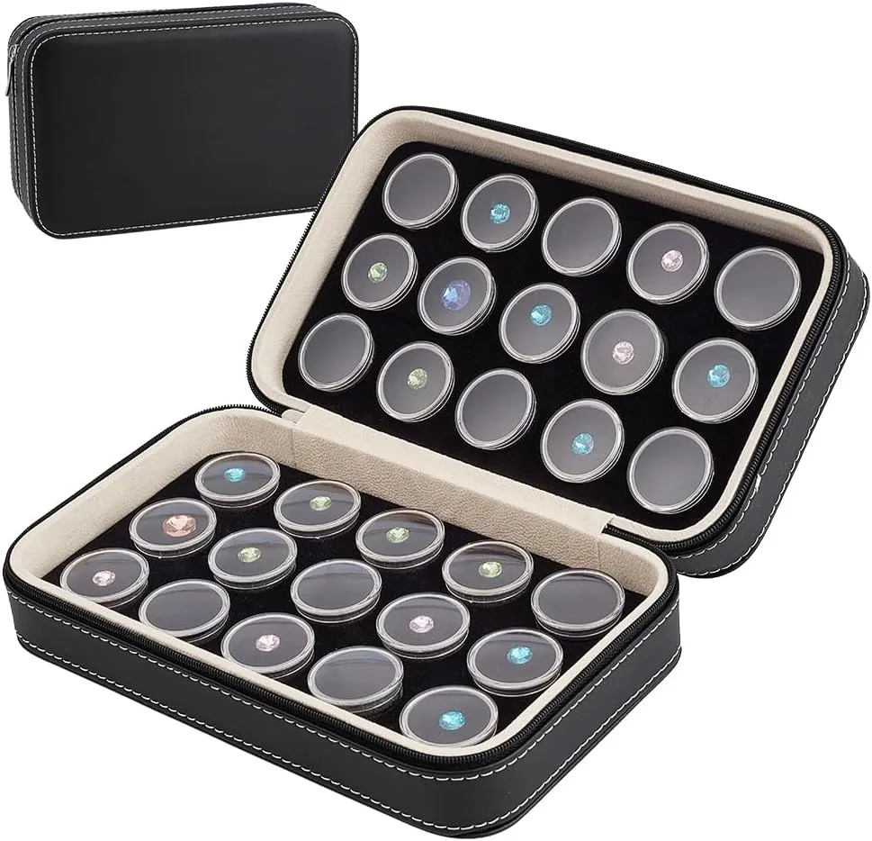 BENECREAT 30Pcs Gem Jars Leather Jewelry Display Case, 8.6x5.1x2.5 Inch Loose Diamond Box with Black Foam Insert for Collectibles Storage, Diamond Boxes Containers