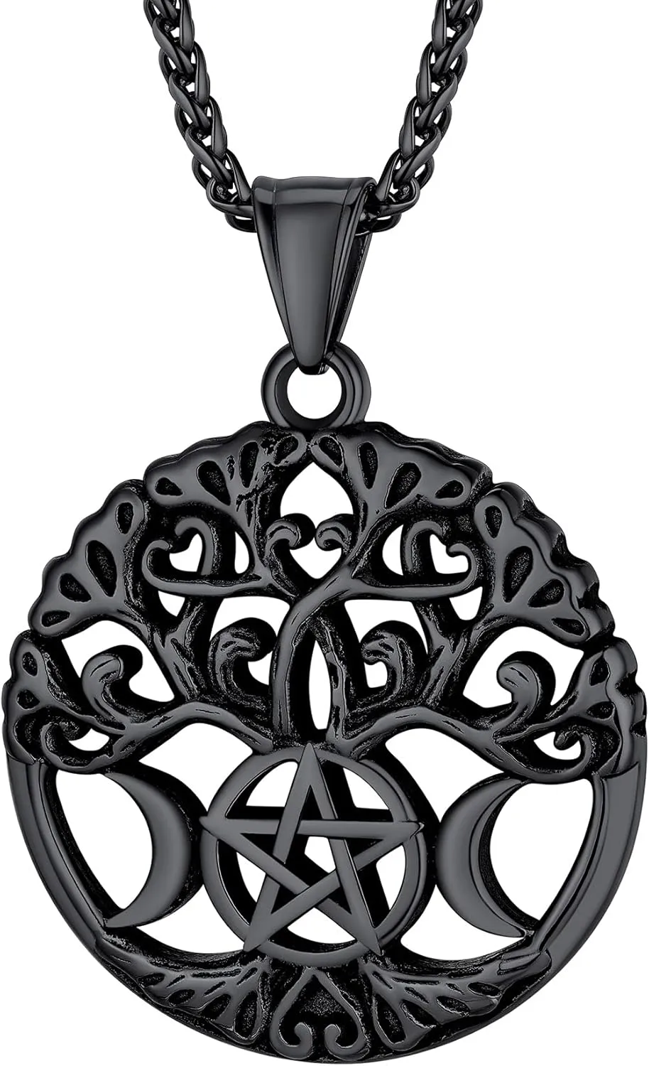 Bestyle Triple Moon Goddness Necklace-Celtic Knot/Tree of Life/Pentacle Pendants, Faithful Religious Wiccan Protection Anmulet Jewelry for Women Girls, Customizable