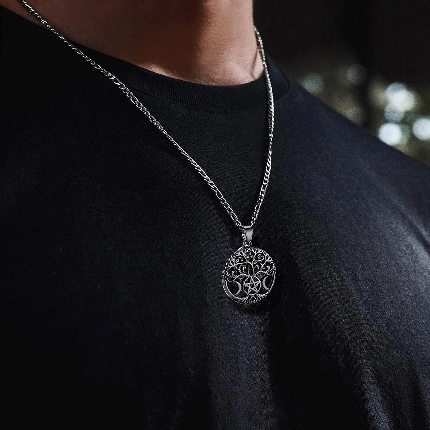 Bestyle Triple Moon Goddness Necklace-Celtic Knot/Tree of Life/Pentacle Pendants, Faithful Religious Wiccan Protection Anmulet Jewelry for Women Girls, Customizable