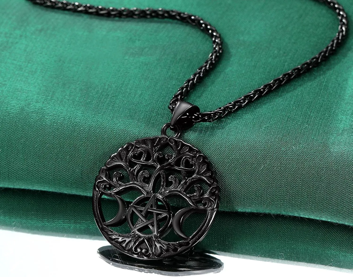 Bestyle Triple Moon Goddness Necklace-Celtic Knot/Tree of Life/Pentacle Pendants, Faithful Religious Wiccan Protection Anmulet Jewelry for Women Girls, Customizable