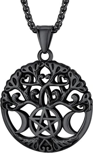 Bestyle Triple Moon Goddness Necklace-Celtic Knot/Tree of Life/Pentacle Pendants, Faithful Religious Wiccan Protection Anmulet Jewelry for Women Girls, Customizable