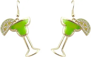 Beverage Drink Drop Dangle Earrings for Women  Martini, Margarita, Beer, Champagne, Wine Glass Bottle  Happy Hour Fashion  Cute - Fun  Beautiful Genuine Crystals  Gold Plated  with Gift Box Included