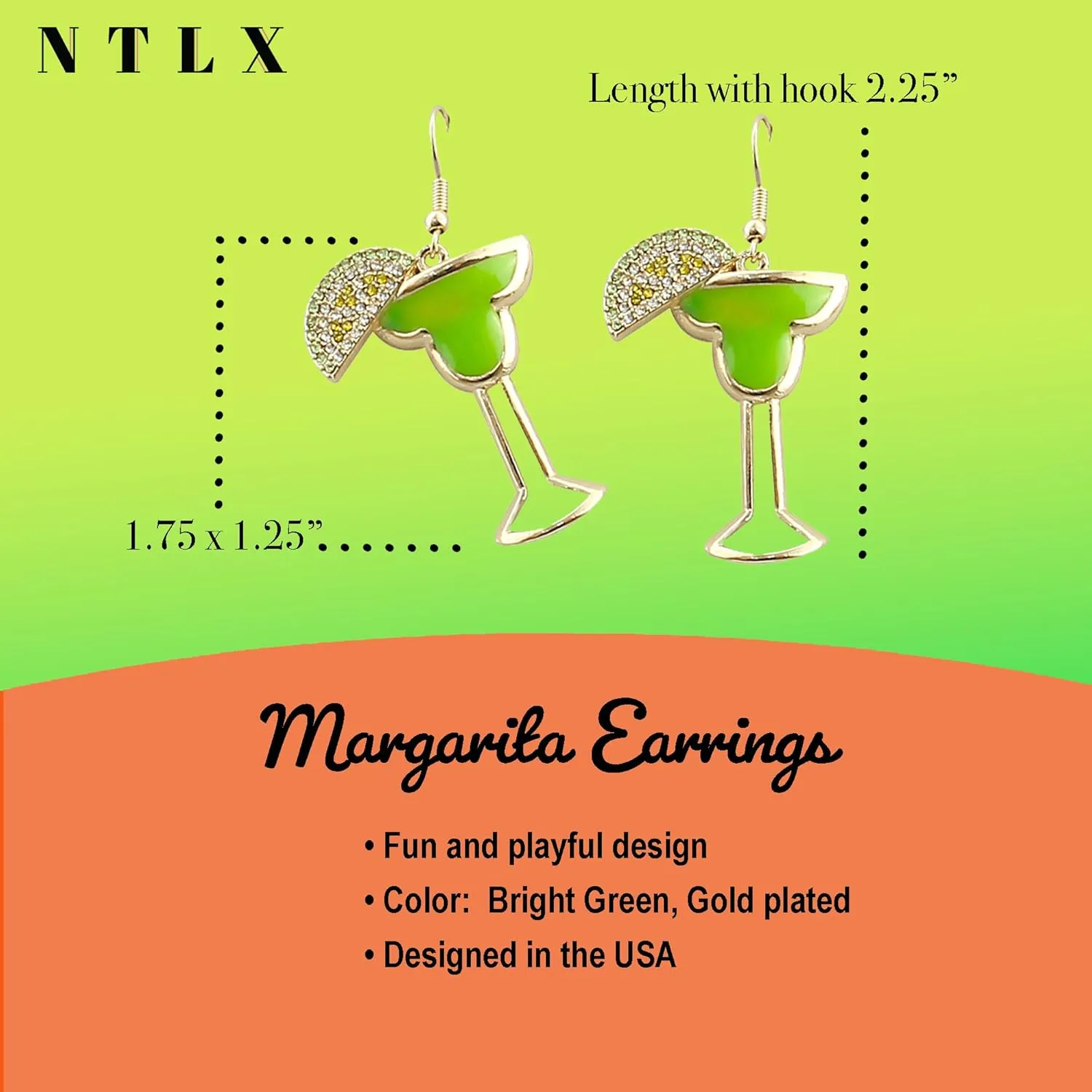 Beverage Drink Drop Dangle Earrings for Women  Martini, Margarita, Beer, Champagne, Wine Glass Bottle  Happy Hour Fashion  Cute - Fun  Beautiful Genuine Crystals  Gold Plated  with Gift Box Included