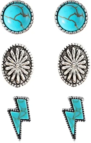 BG&WLing Turquoise Stud Earrings for Women 3 Pairs Western Earrings Set Small Boho Turquoise Jewelry Gift