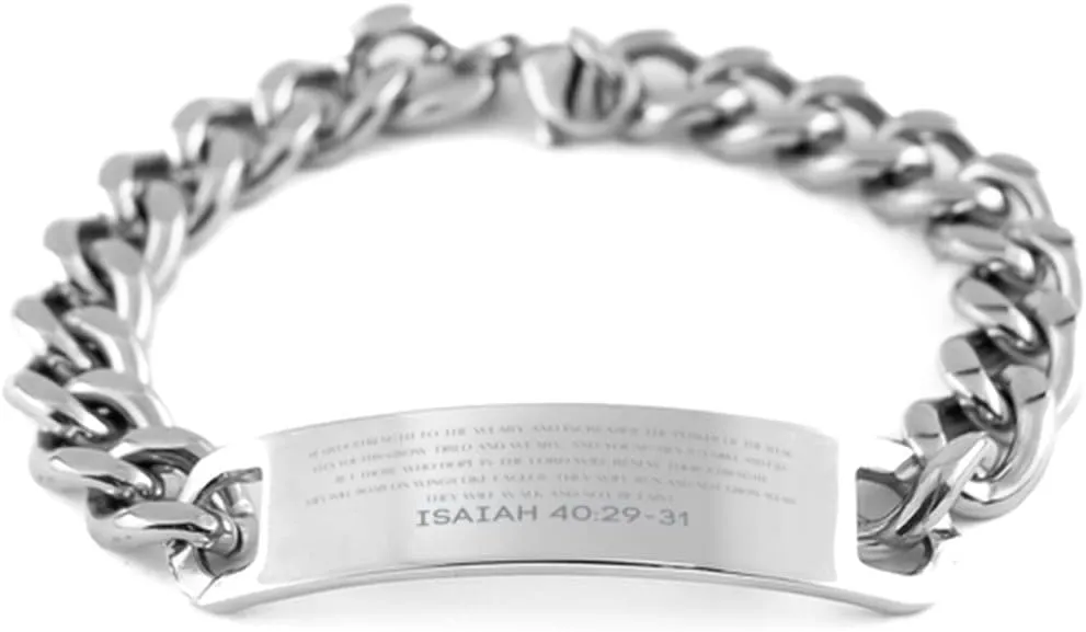 Bible Verse Isaiah 40:29-31 Christian Cuban Chain Bracelet Personalized Gifts Message Prayer Isaiah 40:29-31 Religious Bracelets for Women Men Isaiah 40:29-31 Bible Verse Faith Adjustable Engraved