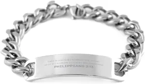 Bible Verse Philippians 2:13 Christian Cuban Chain Bracelet Personalized Gifts Message Prayer Philippians 2:13 Religious Bracelets for Women Men Philippians 2:13 Bible Verse Faith Adjustable Engraved