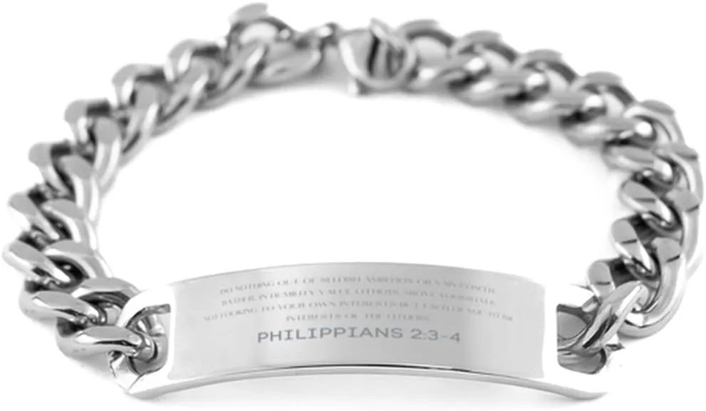 Bible Verse Philippians 2:3-4 Christian Cuban Chain Bracelet Personalized Gifts Message Prayer Philippians 2:3-4 Religious Bracelets for Women Men Philippians 2:3-4 Bible Verse Faith Adjustable