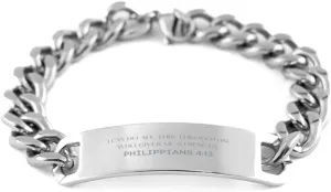 Bible Verse Philippians 4:13 Christian Cuban Chain Bracelet Personalized Gifts Message Prayer Philippians 4:13 Religious Bracelets for Women Men Philippians 4:13 Bible Verse Faith Adjustable Engraved